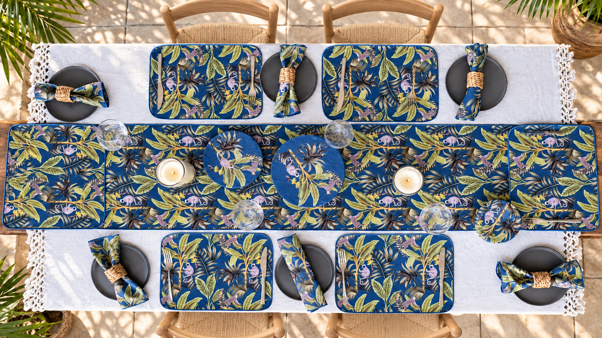 Monkey Palm (Deep Blue) Table Set