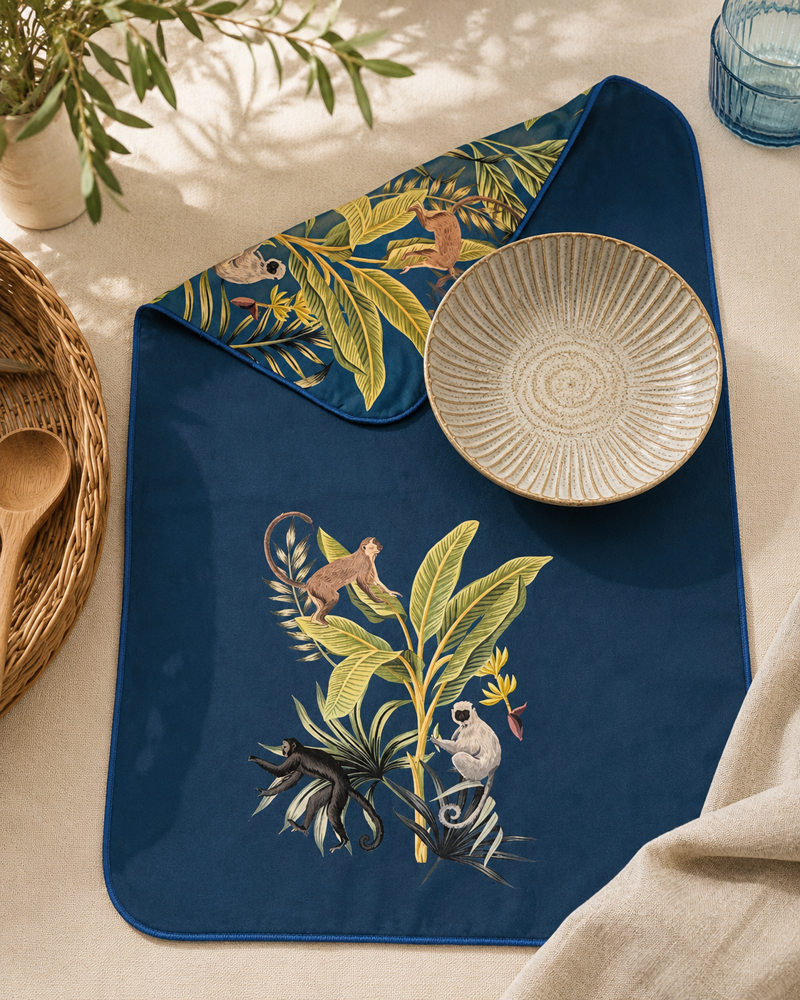 Monkey Palm (Deep Blue) Dishcloth